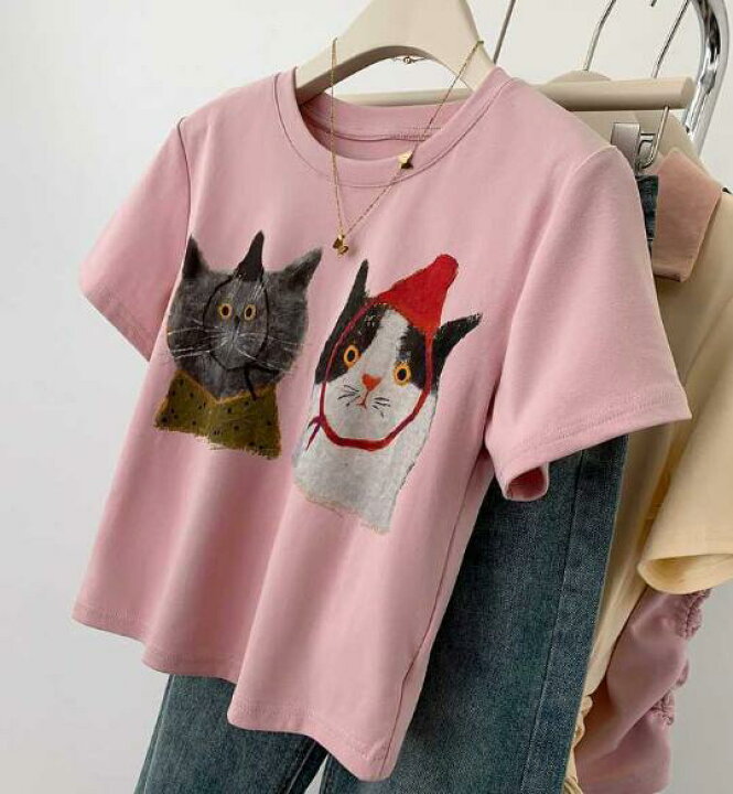 楽天市場】♪M~XL展開♪猫 Tシャツ 半袖 トップス カットソー ネコ  