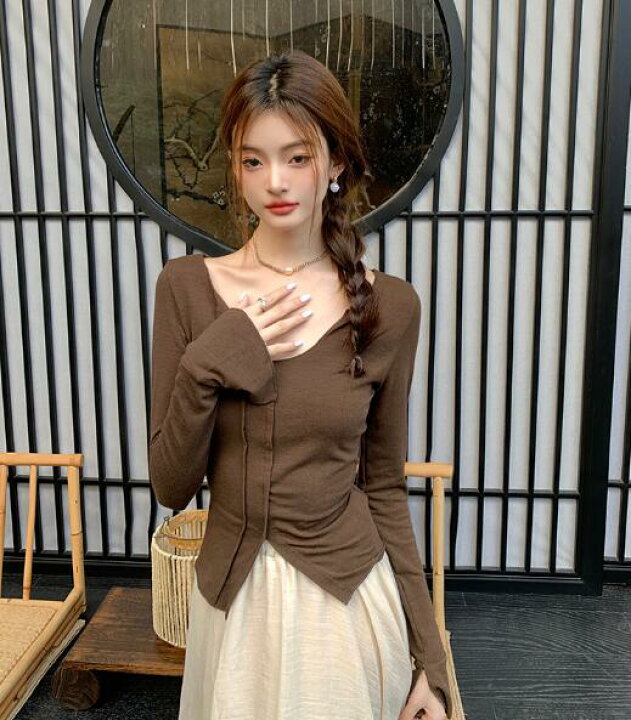 楽天市場】長袖 トップス カットソー Tシャツ Vネック セクシー 