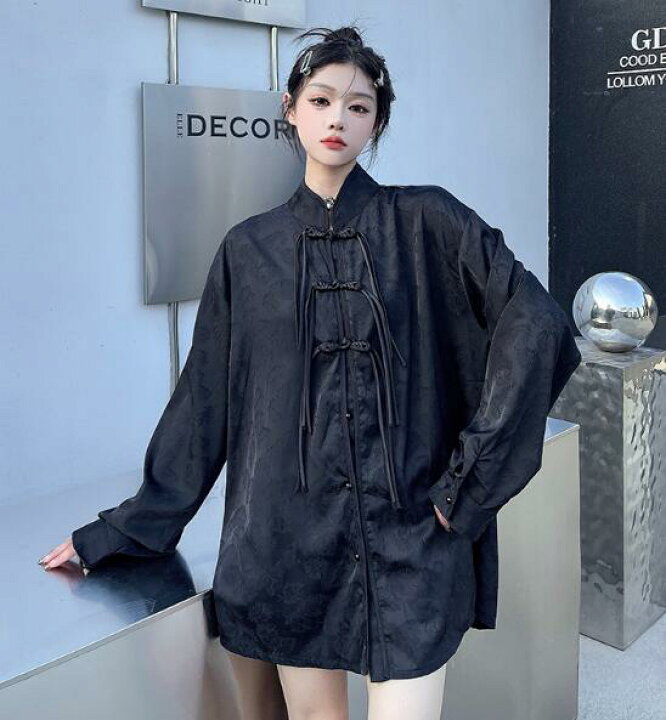 楽天市場】チャイナ ジャケット アウター ジャンパー 長袖 黒 ブラック  