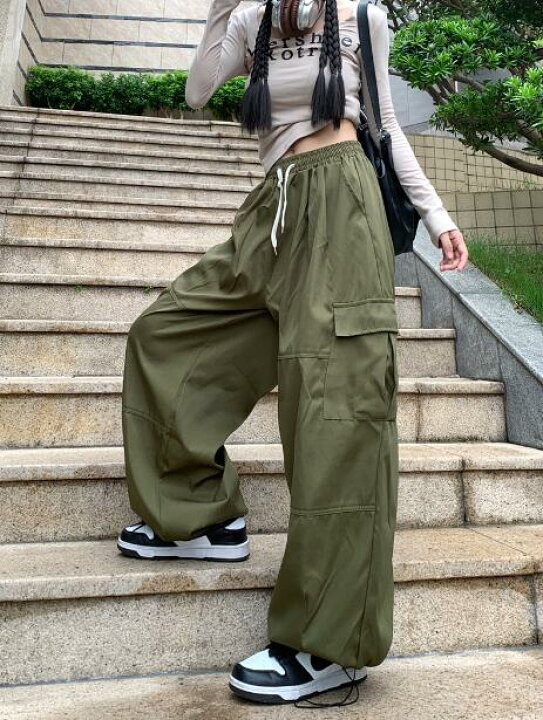 楽天市場】ワイド カーゴパンツ ズボン ボトムス パンツ ハイウエスト 