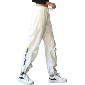 ロゴ　パンツ　2色　ジャージ　ボトムス　ズボン　ロング　ゴム　シンプル　ホワイト　ブラック　ダンス　衣装　ヒップホップ　HIPHOP　レディース　メンズ　ガールズ　ストリート　ジョガーパンツ　動きやすい　運動　黒　白　スポーツ　韓国　ハイウエスト