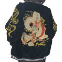 「即納」刺繍　ライン　アウター　スタジャン　スカジャン　ジャケット　ベースボール　ダンス　衣装　ヒップホップ　HIPHOP　レディース　メンズ　ガールズ　ストリート　黒　ブラック　赤　レッド　龍　ドラゴン　ベロア　奇抜　派手　個性的　スケーター　大きいサイズ