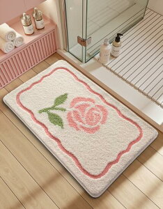 バラ 50cm×80cm バスマット 足ふきマット おしゃれ 韓国 雑貨 インテリア マット 速乾 お風呂 北欧 絨毯 かわいい 洗える 室内 タオル地 柔らかい 滑り止め 吸水 シ