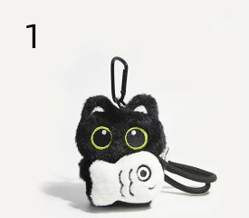 ふわふわ黒猫ぬいぐるみチャーム 全 9 種類 バリエーション豊富 カラビナ式キーホルダー バッグチャーム レディース 可愛い雑貨 小物 プレゼント ギフト カバンアクセサリー 食べ物モチーフ付き