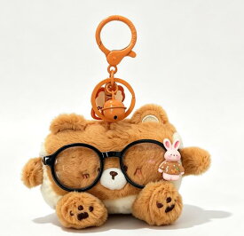 ふわふわクマぬいぐるみチャーム 全2種類 メガネ付き カラビナ・ベル付き キーホルダー バッグチャーム レディース 可愛い雑貨 小物 プレゼント ギフト フィギュアモチーフ付き