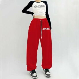 全4色 パンツ ズボン ハイウエスト 切り替え 体型カバー HIPHOP ヒップホップ 大きいサイズあり 原宿系ファッション 韓国風 ダンス 衣装 ダンサー ヒップホップ HIPHOP 個性 奇抜 かわいい 青文字系 ボトムス レディース 女