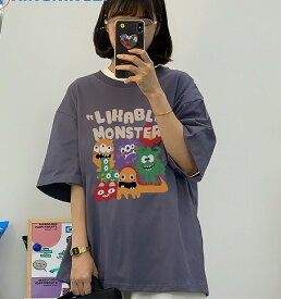 全5色 Tシャツ カットソー 五分 七分 半袖 切り替え 体型カバー LOGO ロゴ 英字 大きいサイズあり 原宿系ファッション 韓国風 ダンス 衣装 ダンサー ヒップホップ HIPHOP 個性 奇抜 かわいい 青文字系 トップス レディース 女