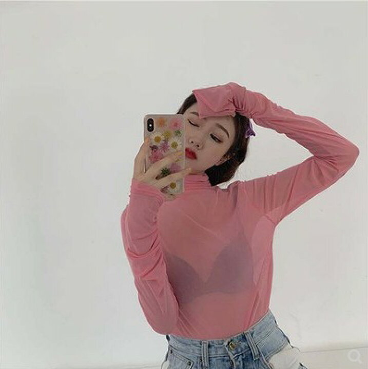 楽天市場】5色 シースルー トップス カットソー 長袖 透け感 白 黒  