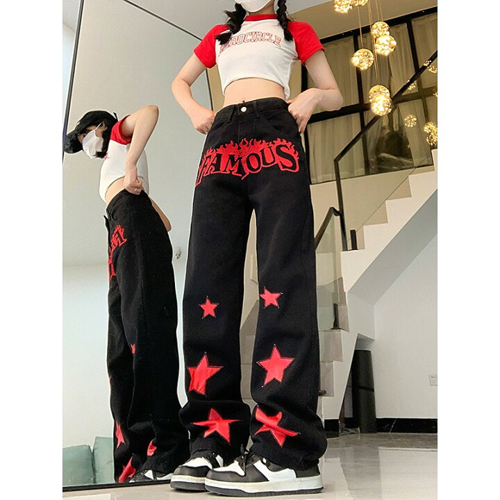 楽天市場】♪S-XL展開♪ プリント ロゴ 星柄 ジーンズ ジーパン パンツ 