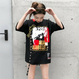 「即納」「SALE」ロゴ　プリント　ベルト　Tシャツ　トップス　カットソー　半袖　黒　ブラック　カラフル　レトロ　ヴィンテージ風　ロック　ダンス　衣装　ヒップホップ　HIPHOP　レディース　メンズ　ガールズ　ストリート　古瀬亭的　奇抜　派手　大きいサイズ　ビッグ