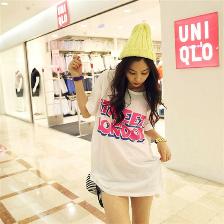 楽天市場 Lサイズ1点即納 夏服 レディース 春夏 半袖 Tシャツ ワンピース ロゴ 個性的 奇抜 Pop 原宿系 ファッション トップス 個性 派手 カワ な 服 青文字系 Kathina