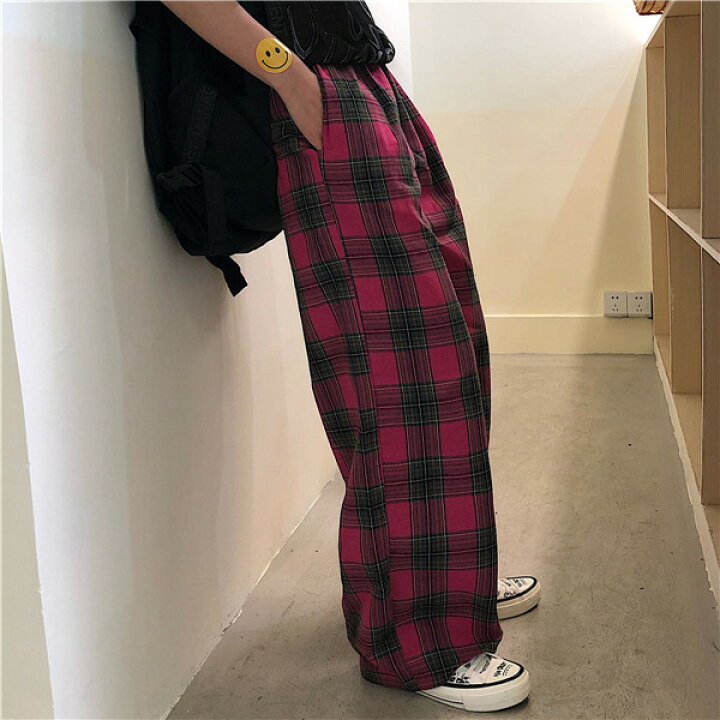 楽天市場 緑m L 赤m即納 チェック パンツ ズボン ボトムス ゴム ロング ストレート ワイド 太い 太め ゆったり 大きいサイズ ビッグ ダンス 衣装 ヒップホップ Hiphop レディース メンズ ガールズ ストリート カラフル 奇抜 個性的 派手 ピンク ビビット Kathina