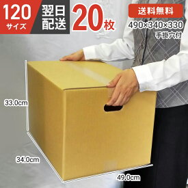 ダンボール 段ボール 箱 段ボール 手掛穴付 手掛け 持ち手 120 120サイズ 宅配120 20個 大きい サイズ 茶色 引越し 引っ越し 移動 収納 保管 メルカリ フリマ 通販 個人通販 ボックス 梱包 宅配 佐川 ヤマト 翌日配達 送料無料 20セット