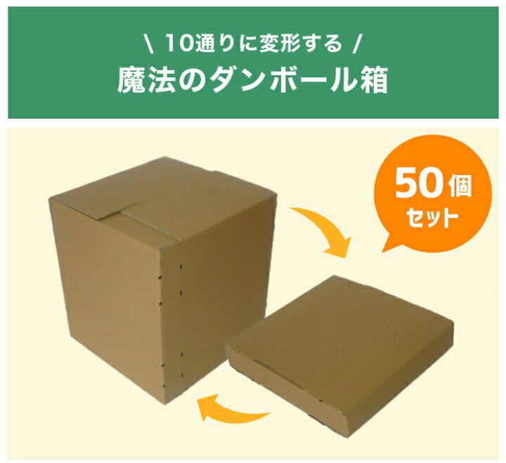 楽天市場 可変ダンボール箱 可変 可変箱 調節可 形が変わる箱 引越し 引っ越し 宅配 宅配箱 梱包 梱包資材 B5 正方形 長方形 発送用 輸送用 メルカリ 佐川 ヤマト 60サイズ 無地 箱 書類保管 収納 コスパ 50枚セット ダンボール工作とゴミ箱の工房kdk