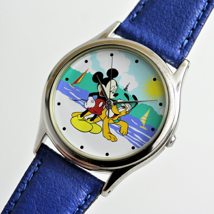 楽天市場 中古 Mickey Mouse ミッキーマウス プルート 神奈川県の藤沢ディズニーストア限定モデル 文字盤に湘南の海が描かれています 男女兼用腕時計 加坪屋 かつぼや