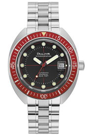 ケース直径41ミリの復刻BULOVA ブローバ Oceanographer オ−シャノグラファー Devil Diver デビルダイバー 200m防水の自動巻き腕時計 レッド・デビルダイバー 96B343