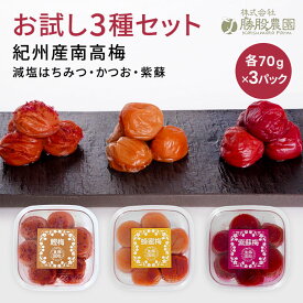 【贈答用紙袋付き】紀州南高梅 梅干し セット 食べ比べ お試し3種セット ギフト 個包装 贈答 減塩 はちみつ梅 紫蘇梅 かつお梅 無添加 しそ梅 天然塩 梅干し 勝股農園 昔ながらの 訳あり 梅干 送料無料 和歌山 南高梅 国産 お取り寄せ 食べきりサイズ 熱中症対策