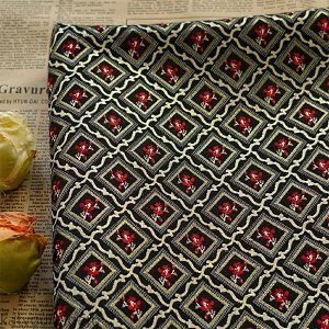 【送料無料】140cm幅 90cm単位 ジャカード生地 生地 布 布地 色織り生地 菱柄 花柄 レッド 黒 赤 楽天海外通販