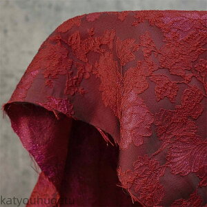 【送料無料】137cm幅 90cm単位 ジャカード生地 生地 布 布地 色織り生地 花柄 赤 ワインレッド 楽天海外通販