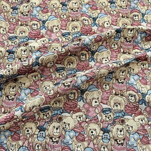 【送料無料】145cm幅 90cm単位 ジャカード生地 生地 布 布地 色織り生地 やや厚手 混紡 クマ 熊 ピンク 楽天海外通販