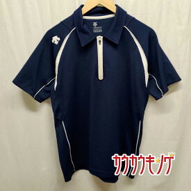 【中古】デサント DESCENTE ハーフジップポロ DAT-4012 プラシャツ 半袖シャツ ネイビー サイズO メンズ スポーツウェア