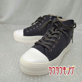 【中古】厚底 ハイカット スニーカー 星柄 24cm グレー レディース シューズ