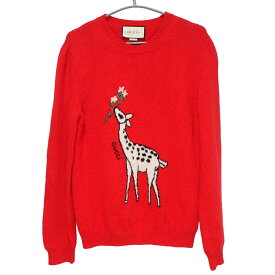 【中古】グッチ Deerlet Wool Sweater ニット セーター キリン S レッド 579950 レディース GUCCI