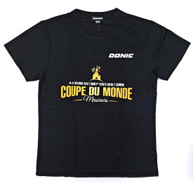 【中古・未使用品】ドニック 卓球 2018 ワールドカップ パリ フランス 記念 ドライシャツ プラシャツ Tシャツ L ブラック ユニセックス DONIC
