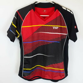 【中古】TSP 卓球 ゲームシャツ 半袖 JTTA L レッド×ブラック レディース