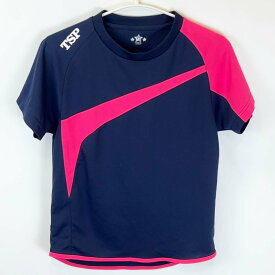 【中古】TSP 卓球 プラクティスシャツ 半袖 XS ネイビー×ピンク レディース