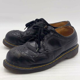 【中古】DR. MARTENS ドクターマーチン ウイングチップ 3989 イエローステッチ ブローグ シューズ UKサイズ9 28cm ブラック メンズ 英国製