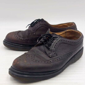 【中古】DR. MARTENS ドクターマーチン ウイングチップ 3989 イエローステッチ ブローグ シューズ UKサイズ9 28cm ブラウン メンズ 英国製