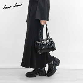 ［Newリリース］【kawa-kawa公式】 ハンドバッグ 手さげ レディース 軽量 本革 上質 ミニバッグ がま口 スマホ収納可 コンパクト シンプル オールシーズン 黒 赤 エナメル 日本製 ブランド 即日発送 カワカワ kawakawa kuchigane enamel