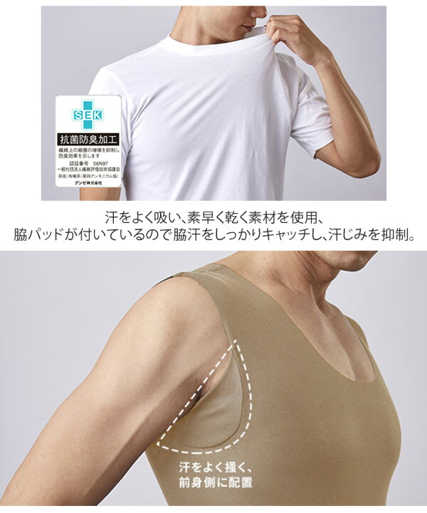 楽天市場 送料無料 Ygint 汗取りパッド付 インナー スリーブレス 下着 肌着 メンズ 男性 紳士 吸汗速乾 ノースリーブ タンクトップ トップス グンゼ Gunze 抗菌 防臭 汗対策 ドライ 汗染み 脇汗 クールビズ 夏 スポーツ メール便 Joknet楽天市場店