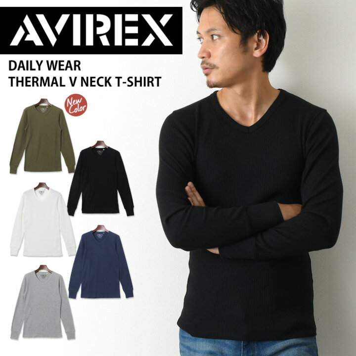 楽天市場 送料無料 Avirex アヴィレックス デイリー ロングスリーブ サーマル Vネックtシャツ メンズ 長袖 ワッフル トップス カットソー インナー ロンｔ ロンt 無地 シンプル メール便 Joknet楽天市場店