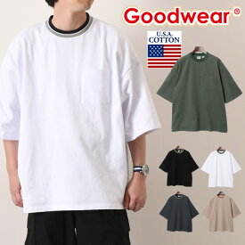 ＼本日店内SALE／ セール 送料無料 Goodwear グッドウェア USAコットン ラインリブ ポケット付き Tシャツ メンズ レディース トップス Tシャツ 半袖 リブライン ブランド クルーネック オーバーサイズ 大きいサイズ おしゃれ 春夏 メール便