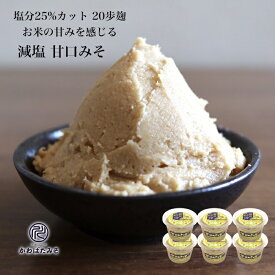 米麹2倍配合の減塩甘口白みそ 430g 6個 塩分25%カット 味噌 無添加 二十歩麹 国産大豆 100% 麹菌の酵素をたっぷり配合 北海道産大豆トヨムスメ使用 わかめや豆腐のみそ汁 さわらの味噌漬け ほうれん草の胡麻和え ギフト プレゼント 贈り物 お中元 お歳暮