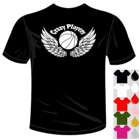 河内國製作所 「クレイジープレイヤーズバスケットボールTシャツ」全5色。バスケットボールおもしろTシャツ 文字T-shirt おもしろてぃーしゃつ 半袖ドライTシャツ メール便は送料無料