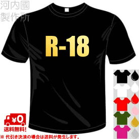 河内國製作所 「R-18(18禁)Tシャツ」全5色。ユニークおもしろTシャツ 文字T-shirt おもしろてぃーしゃつ 半袖ドライTシャツ メール便は送料無料