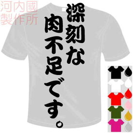 河内國製作所 「深刻な肉不足です。Tシャツ」全5色。センテンス系おもしろTシャツ 文字T-shirt おもしろてぃーしゃつ 半袖ドライTシャツ メール便は送料無料