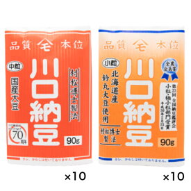 【川口納豆】 三つ折り 国産 納豆 中粒 北海道産 小粒 各10個入 送料無料