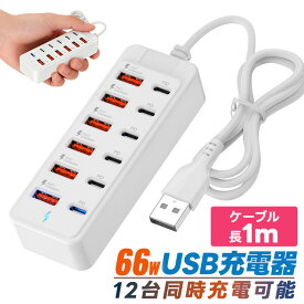 USBハブ 12ポートUSB充電器 多ポート充電器 USBハブ 多ポート充電器 Type-c充電器 急速充電 高速充電器 スマホ タブレット iPhone Android PC 同時充電 家庭用 オフィス用 複数デバイス対応 コンパクト充電器 送料無料