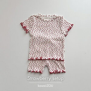 �y����LINE�ǉ���10%OFF�z�����ヌ�r���[�œ��T�� Strawberry set up �X�g���x���[ �Z�b�g�A�b�v ���� �x�r�[�� �L�b�Y 80 90 �؍� �q���� �Ԃ���� ���[���E�F�A �p�W���} ������� ���̎q �� �o�Y�j