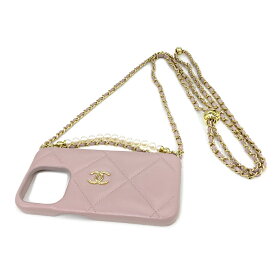 [中古] シャネル iPhone15PRO ケース AP3866 B16097 NU904 スマホケース ラムスキン チェーンストラップ パールストラップ ピンク CHANEL