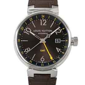 [中古] ルイヴィトン タンブール GMT Q1155 自動巻き ステンレススチール ワニ革 ブラウン文字盤 カレンダー 41mm LOUIS VUITTON LV