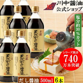 だし醤油 500ml 6本 調味料 醤油 【芳醇天然かけ醤油 6本セット】送料無料 川中醤油 醤油ギフト しょうゆ しょう油 減塩醤油 塩分 人気 広島 国産 甘い 濃い 天然醸造 ギフト 出汁醤油 お試し 万能醤油 本醸造 無添加 お土産