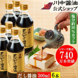 だし醤油 500ml 6本 調味料 醤油 【芳醇天然かけ醤油 6本セット】送料無料 川中醤油 しょうゆ しょう油 減塩醤油 塩分 人気 広島 国産 甘い 濃い 天然醸造 ギフト 出汁醤油 お試し 万能醤油 本醸造 無添加