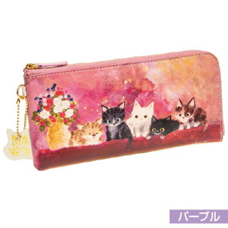 楽天市場 送料無料 長財布 L字ファスナー 薄札束入れ 本革 牛革 猫チャーム付き 渡辺あきお 猫イラスト Wa 002 カワノバッグ