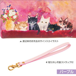 楽天市場 送料無料 長財布 L字ファスナー 薄札束入れ 本革 牛革 猫チャーム付き 渡辺あきお 猫イラスト Wa 002 カワノバッグ