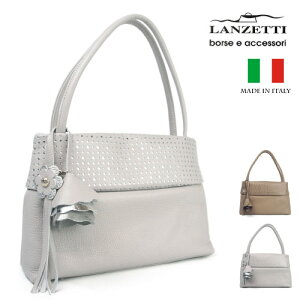 ランゼッティ】LANZETTI イタリア製 トートバッグ フリンジチャーム 茶 